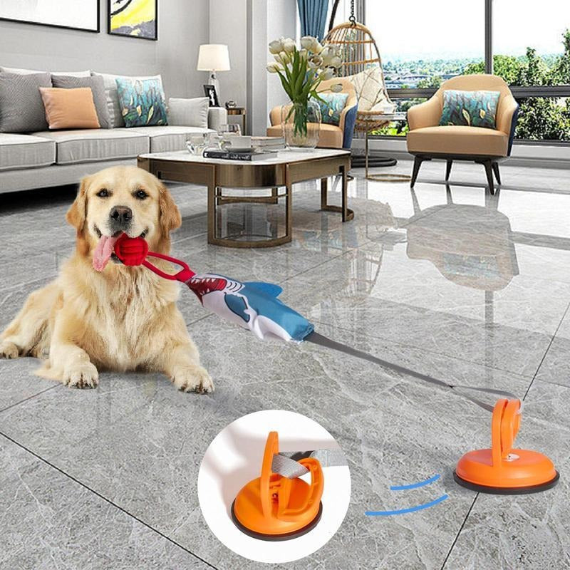 Juguete tiburón interactivo para perro y gato — ventosa, cuerda y chillador