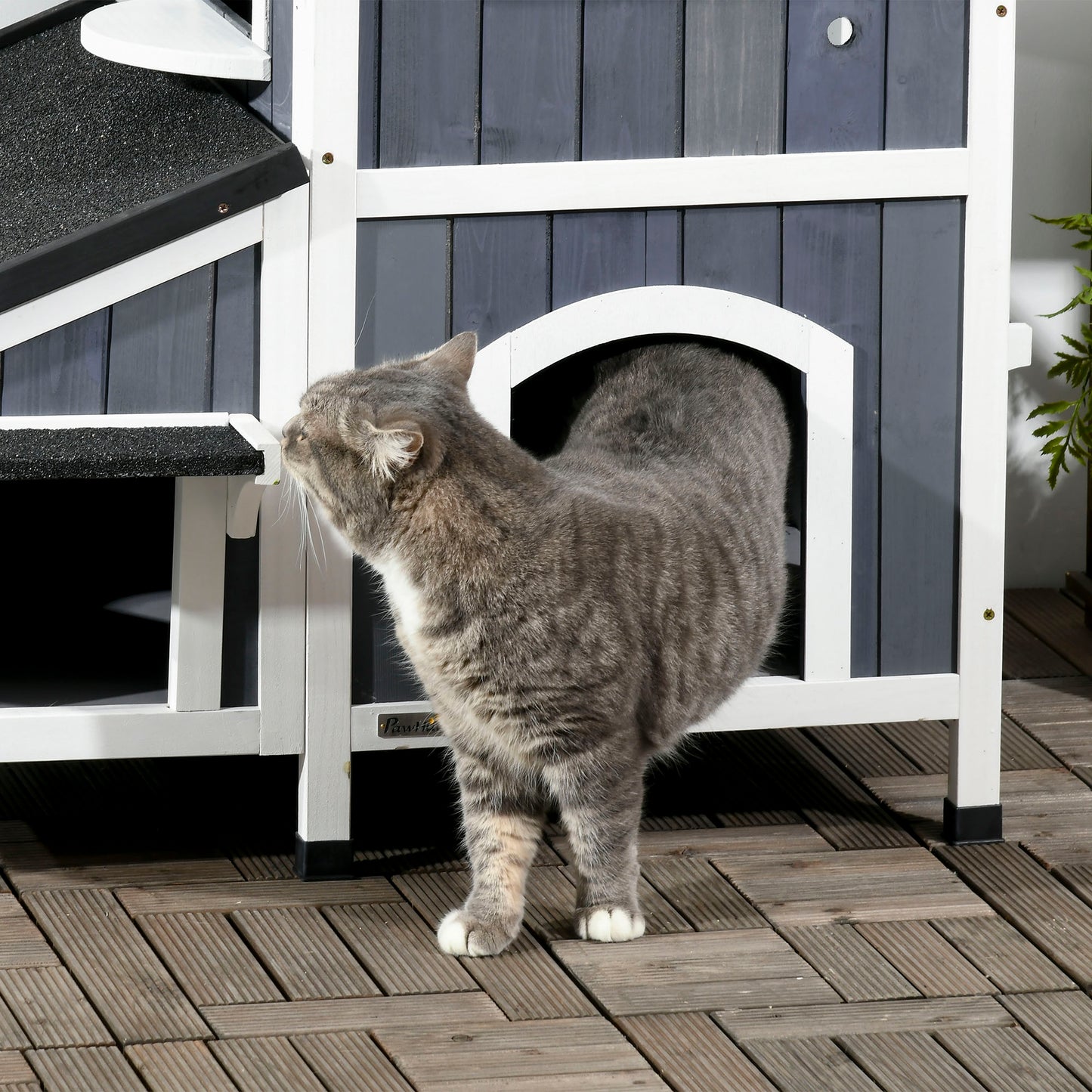 Casa de jardín para gato — resistente a la intemperie, gris
