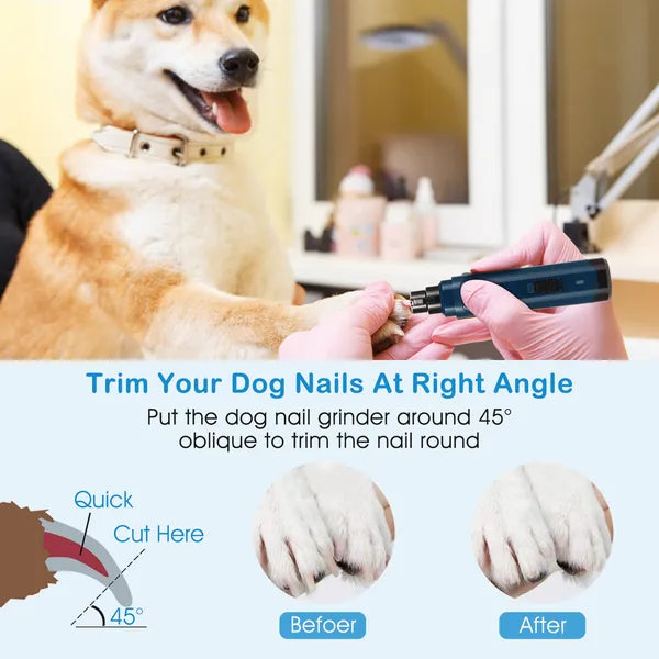 Lima eléctrica de uñas para perro — recargable USB, silenciosa, 2 velocidades