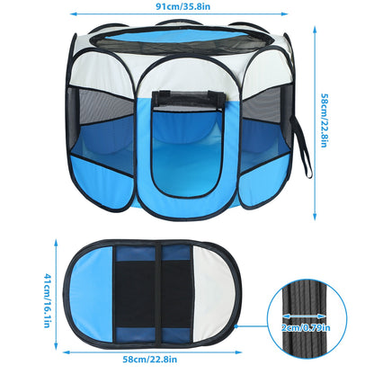 Parque plegable para mascotas — resistente al agua, interior/exterior, rosa o azul