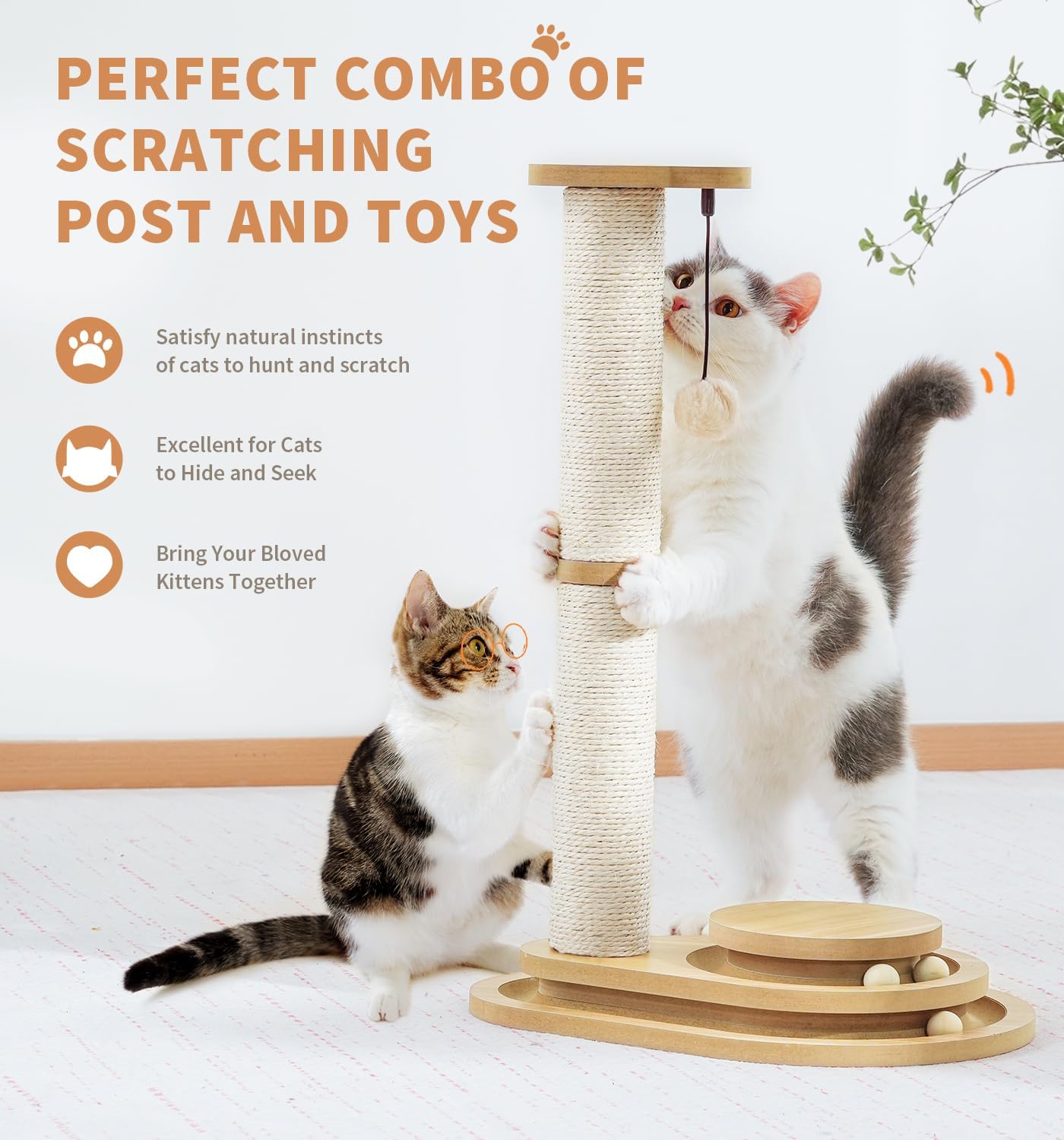 Rascador sisal 2 niveles para gato — torre interactiva
