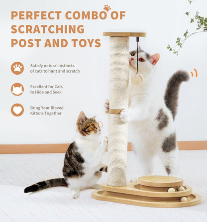 Rascador sisal 2 niveles para gato — torre interactiva