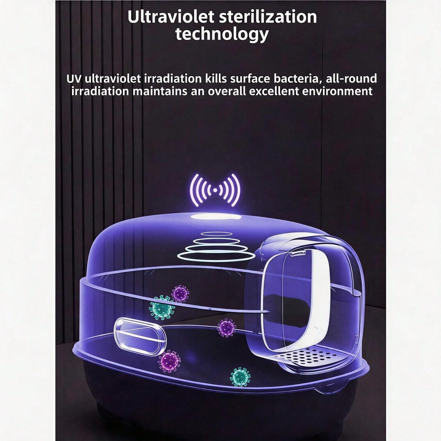 Bandeja cerrada con esterilización UV — 56 cm, control de olores