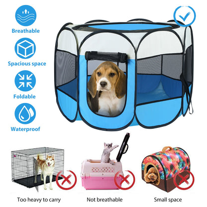 Parque plegable para mascotas — resistente al agua, interior/exterior, rosa o azul