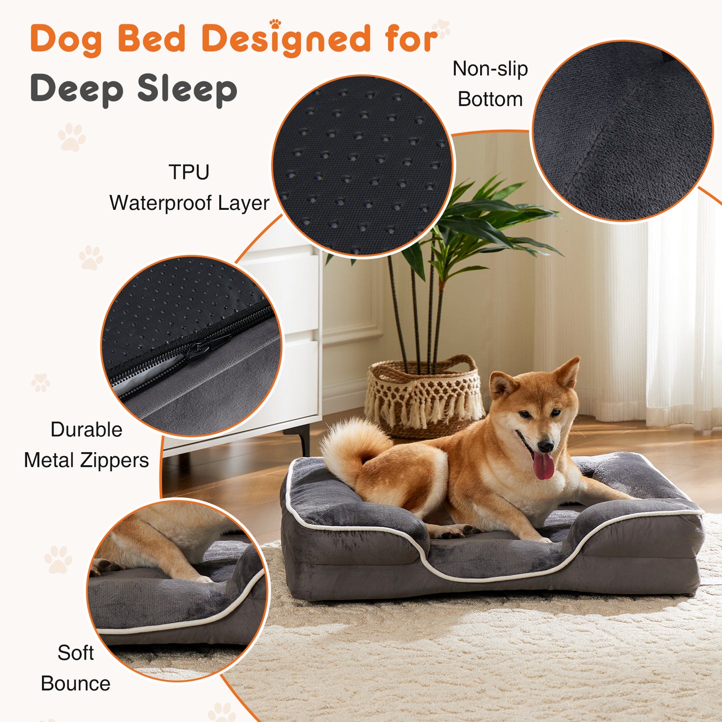 Lit en mousse à mémoire pour chien et chat — housse lavable, base antidérapante