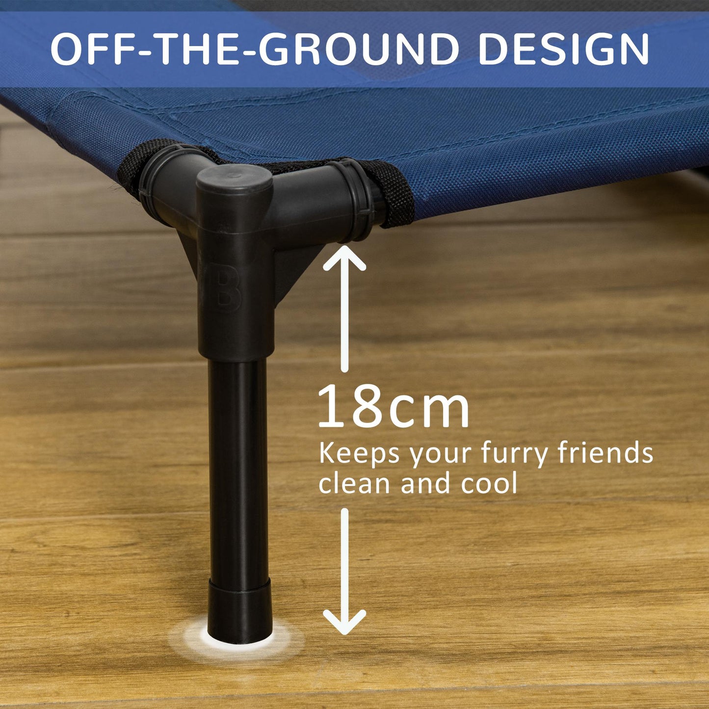 Cama elevada refrescante para perro — 91×76cm, malla ventilada, azul