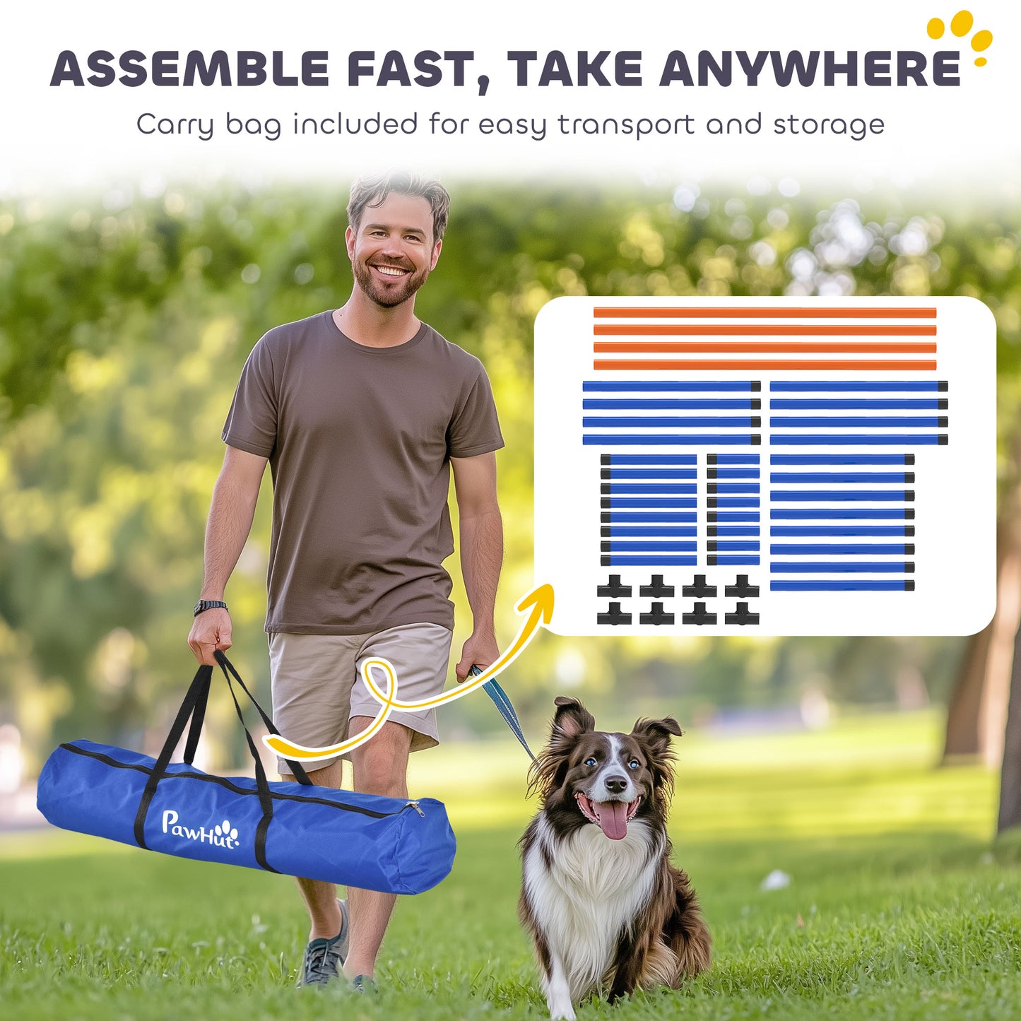 4 Pieces Dog Agility Equipment, Dog Agility Course Backyard Set with Adjustable Height Jump Bars and Carry Bag
