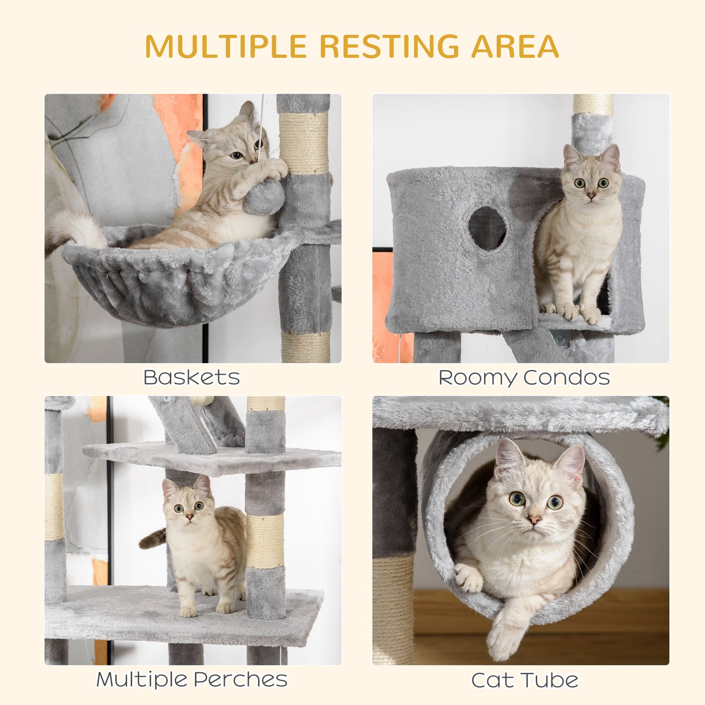 Adjustable Floor-to-Ceiling Cat Tree 240-260 cm — Condos, Hammocks and Scratching Posts
