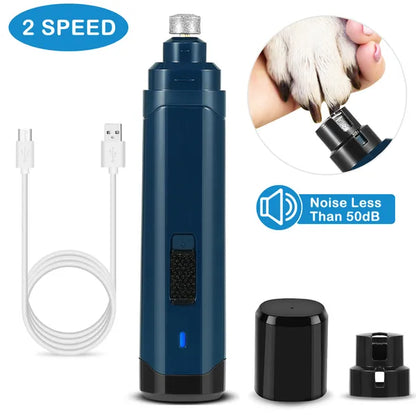 Lima eléctrica de uñas para perro — recargable USB, silenciosa, 2 velocidades