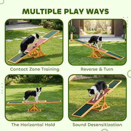 Balancín de madera para perro — agility exterior, resistente intemperie