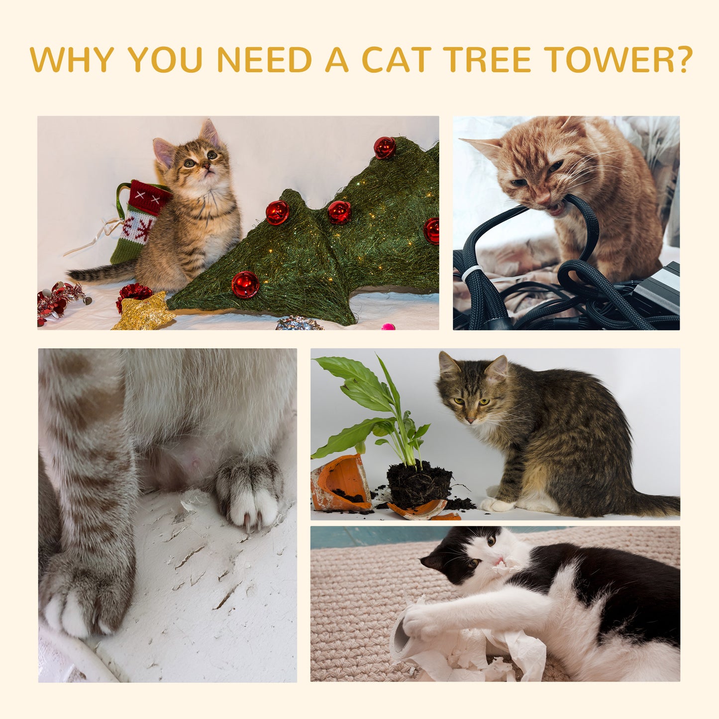 Adjustable Floor-to-Ceiling Cat Tree 240-260 cm — Condos, Hammocks and Scratching Posts