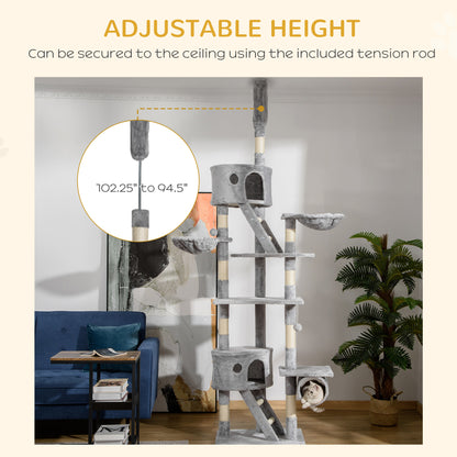 Adjustable Floor-to-Ceiling Cat Tree 240-260 cm — Condos, Hammocks and Scratching Posts