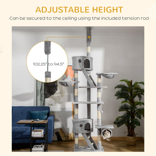 Adjustable Floor-to-Ceiling Cat Tree 240-260 cm — Condos, Hammocks and Scratching Posts