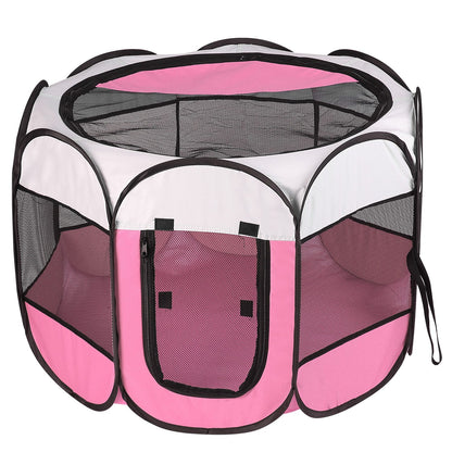 Parque plegable para mascotas — resistente al agua, interior/exterior, rosa o azul