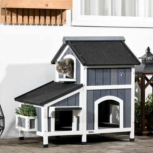 Casa de jardín para gato — resistente a la intemperie, gris