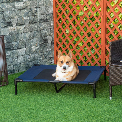 Cama elevada refrescante para perro — 91×76cm, malla ventilada, azul