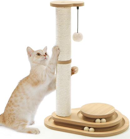 Rascador sisal 2 niveles para gato — torre interactiva