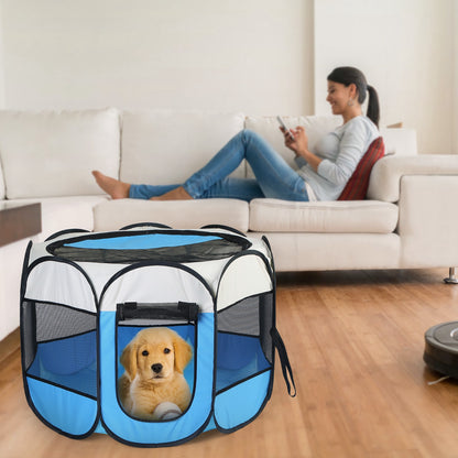Parque plegable para mascotas — resistente al agua, interior/exterior, rosa o azul