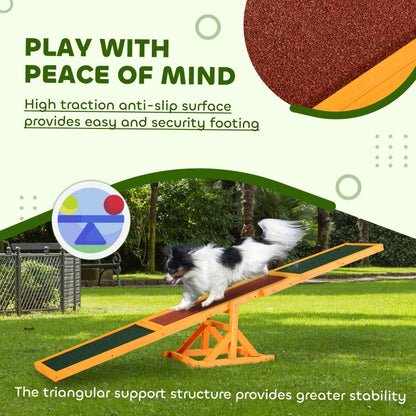 Balancín de madera para perro — agility exterior, resistente intemperie