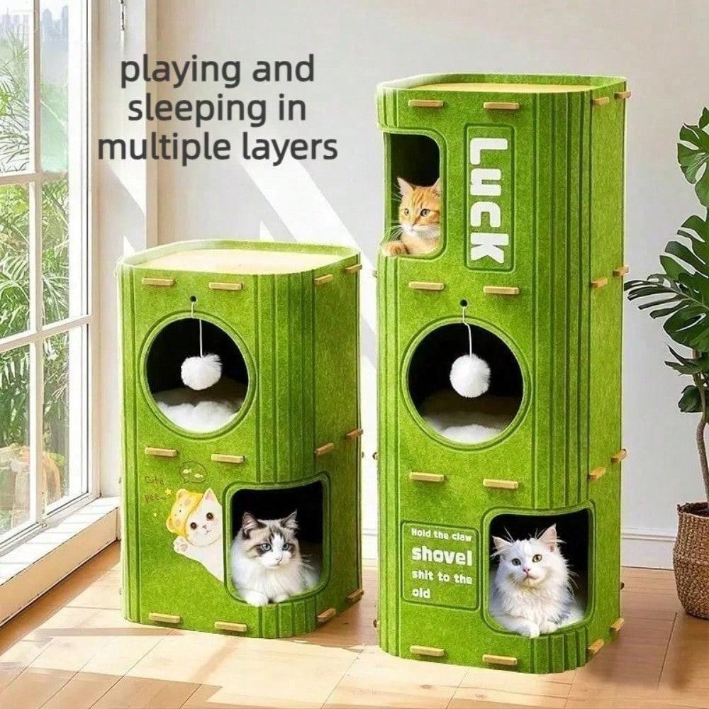 Arbre à chat feutre multi-niveaux — tour griffoir avec cachettes