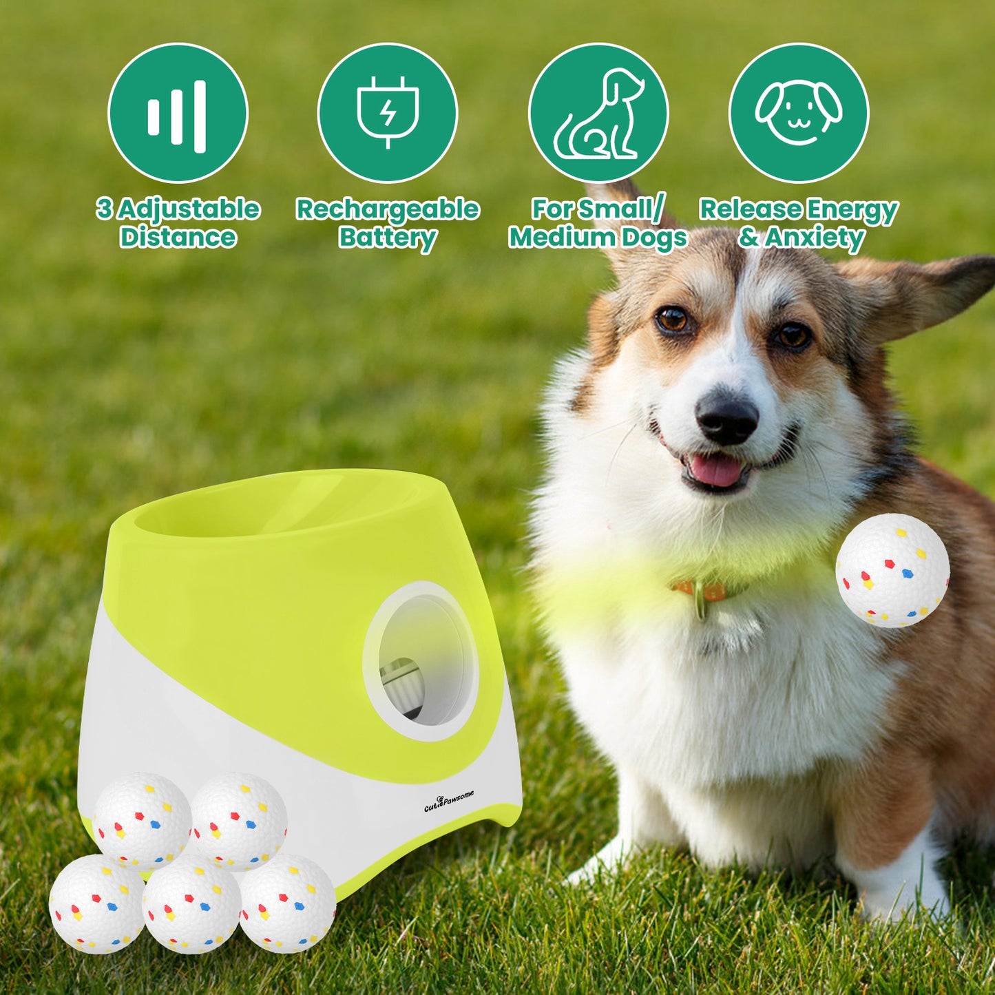 Automatic Dog Ball Launcher – 3 Distance Settings, Rechargeable, 6 Balls Included