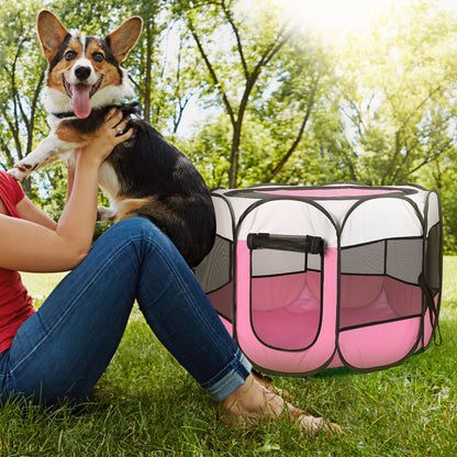 Parque plegable para mascotas — resistente al agua, interior/exterior, rosa o azul