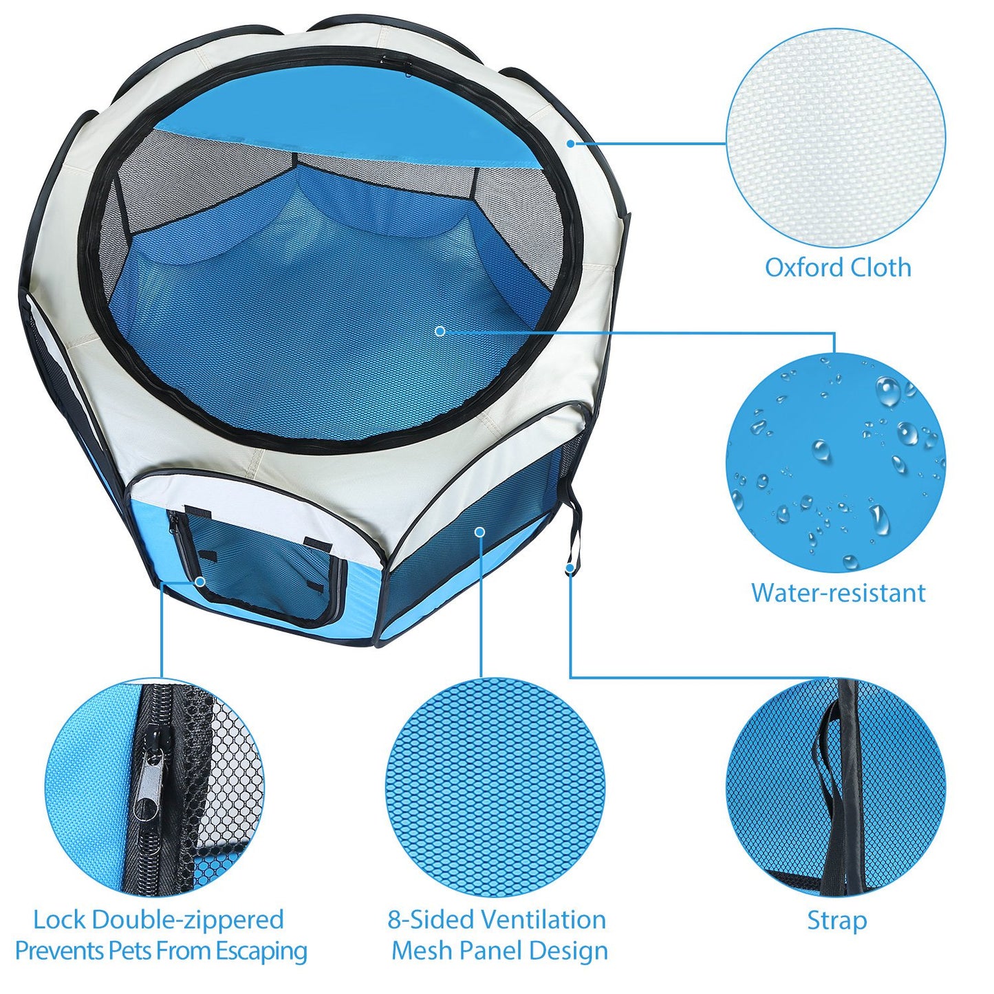 Parque plegable para mascotas — resistente al agua, interior/exterior, rosa o azul