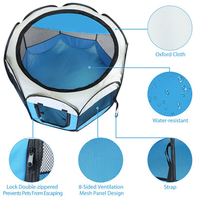 Parque plegable para mascotas — resistente al agua, interior/exterior, rosa o azul