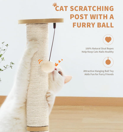 Rascador sisal 2 niveles para gato — torre interactiva