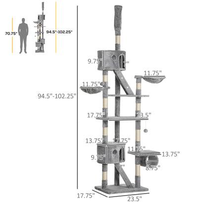 Adjustable Floor-to-Ceiling Cat Tree 240-260 cm — Condos, Hammocks and Scratching Posts