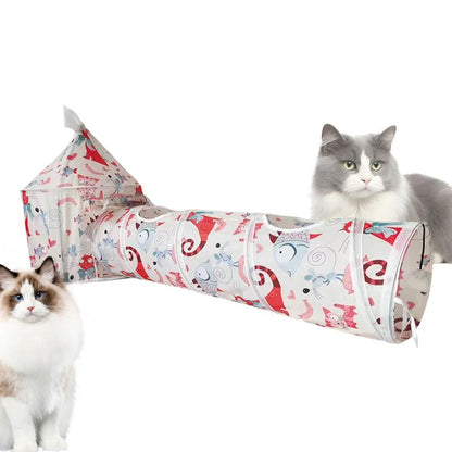 Cat Play Tunnel — Foldable 3-Way Interactive Tube with Mouse Toy