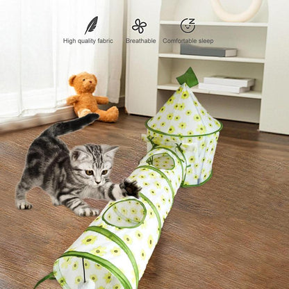 Cat Play Tunnel — Foldable 3-Way Interactive Tube with Mouse Toy
