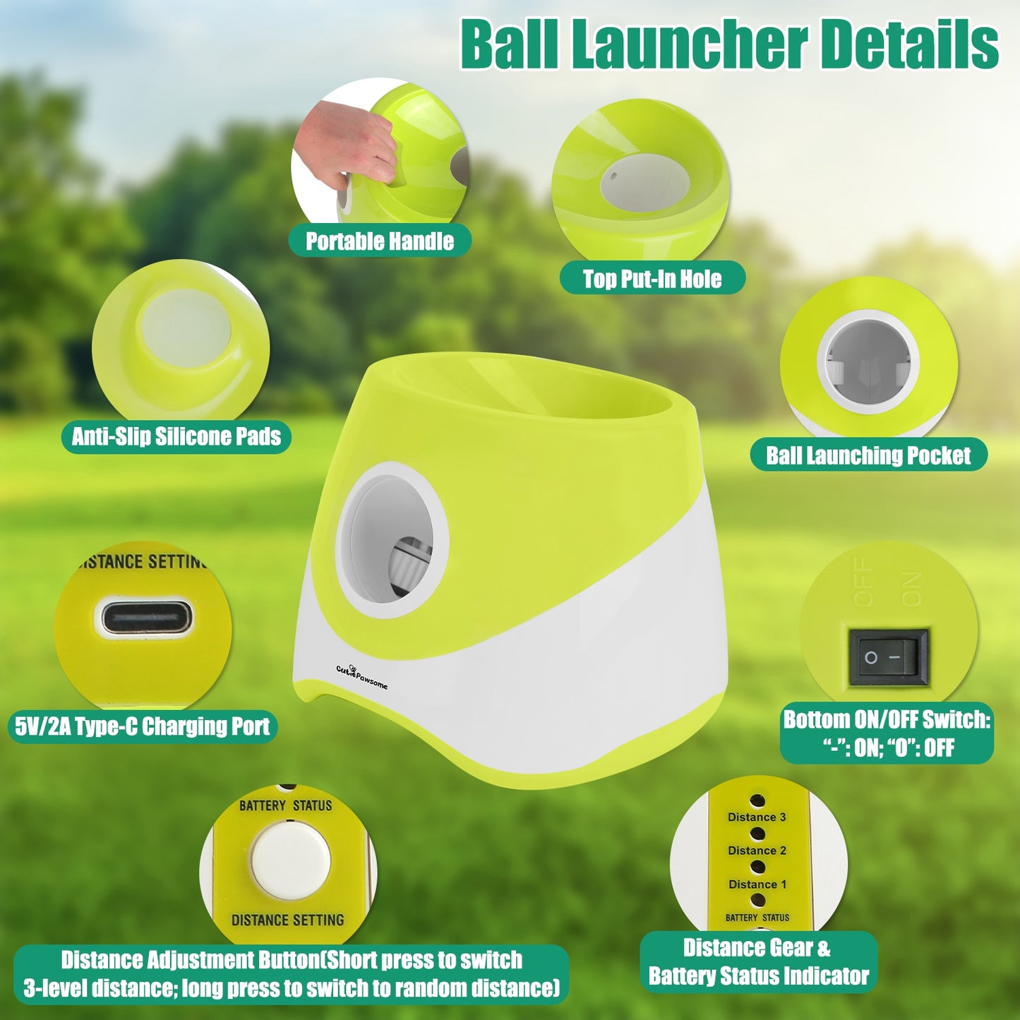 Automatic Dog Ball Launcher – 3 Distance Settings, Rechargeable, 6 Balls Included