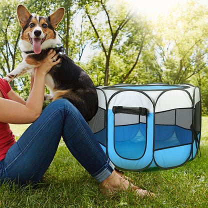 Parque plegable para mascotas — resistente al agua, interior/exterior, rosa o azul