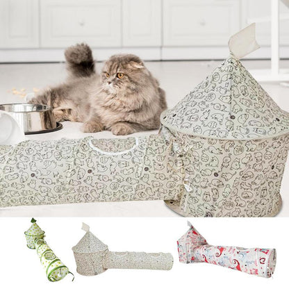 Cat Play Tunnel — Foldable 3-Way Interactive Tube with Mouse Toy